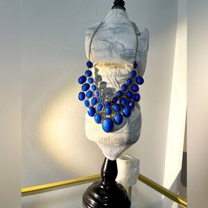 Chunky Royal Blue Metal Bib Statement Necklace 16”+
